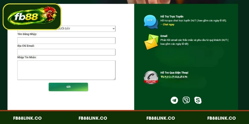 Liên hệ hỗ trợ FB88 để lấy lại mật khẩu